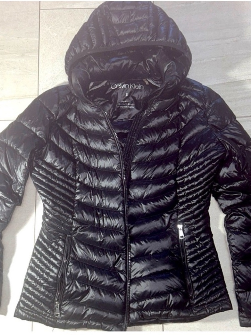 Calvin Klein Packable Down Puffer Jacket Women’s Small Black Hooded Lightweight